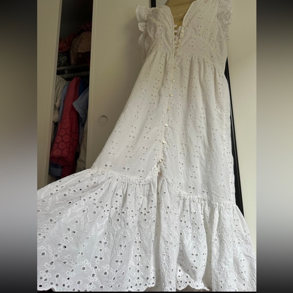 $208 Gorgeous Eyelet Cleobella Brielle Midi Dress Ivory white Size L Price FIRM - Picture 5 of 16